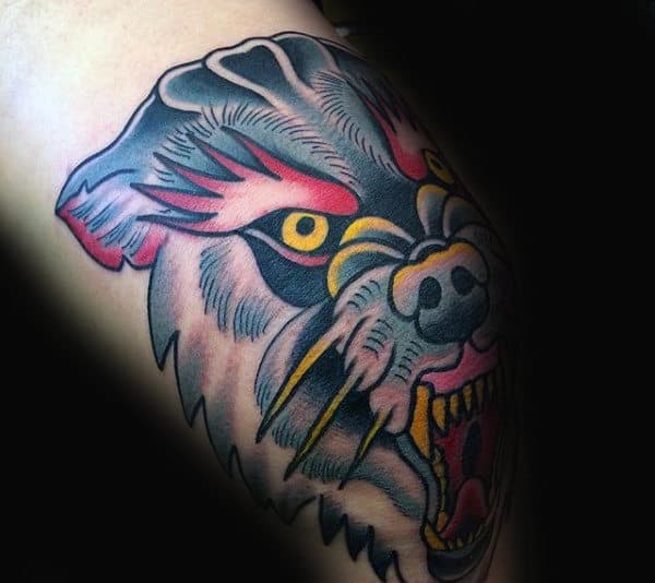 Mens Wolf Knee Old School Tattoo Ideas