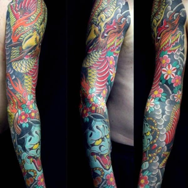 Mens Wonderful Japanese Sleeve Tattoo