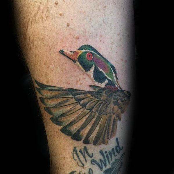 Mens Wood Duck Forearm Tattoo Design Ideas