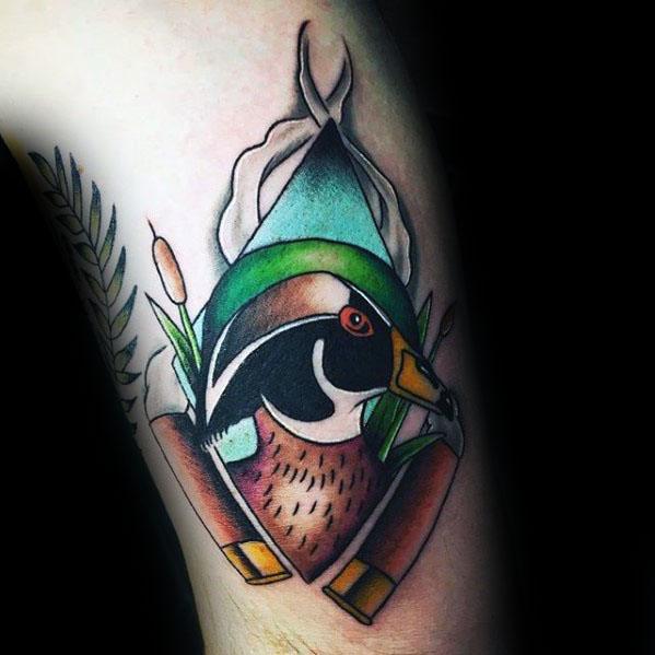 Mens Wood Leg Duck Tattoo Ideas