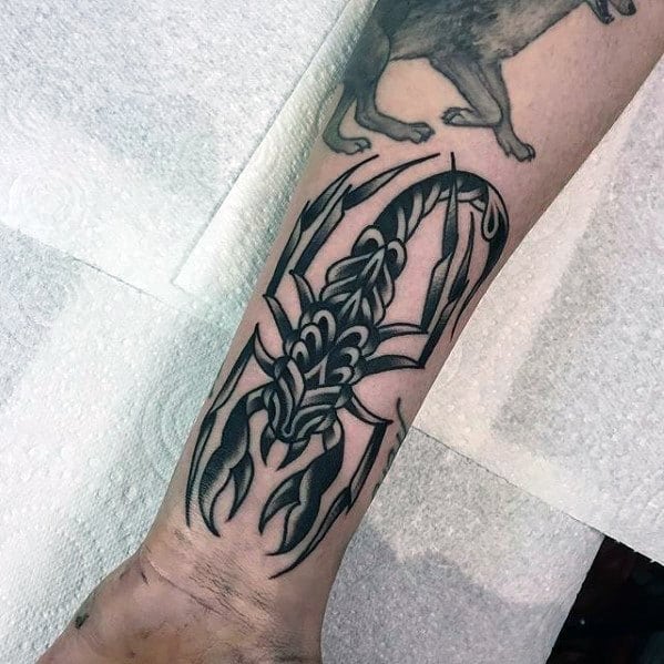 Mens Wrist Black Ink Traditional Scorpion Tattoo