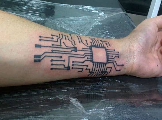 Mens Wrist Circuit Board Tattoo Design Ideas