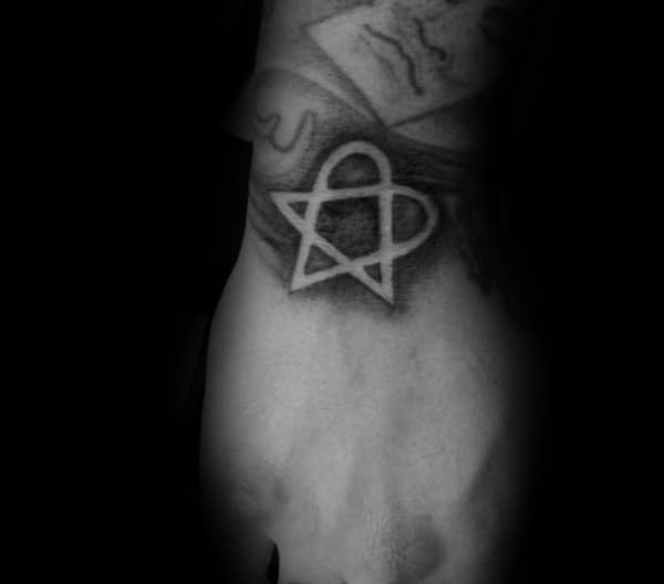 Mens Wrist Heartagram Negative Space Shaded Tattoo Design Ideas