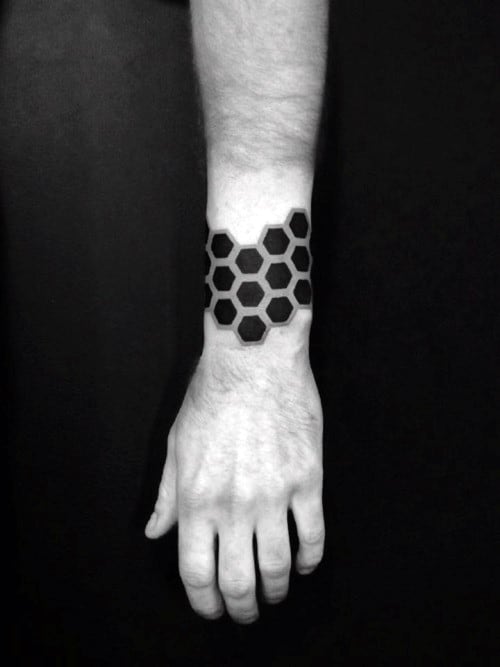 Mens Wrist Jet Black Honeycomb Tattoo