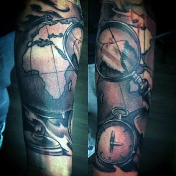 Mens Wrist Map Tattoo With Compass