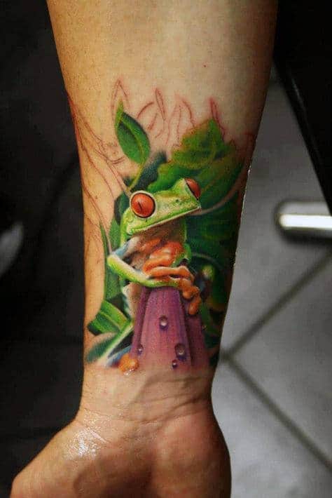 Mens Wrist Tattoo Of Frog With Realistic Design