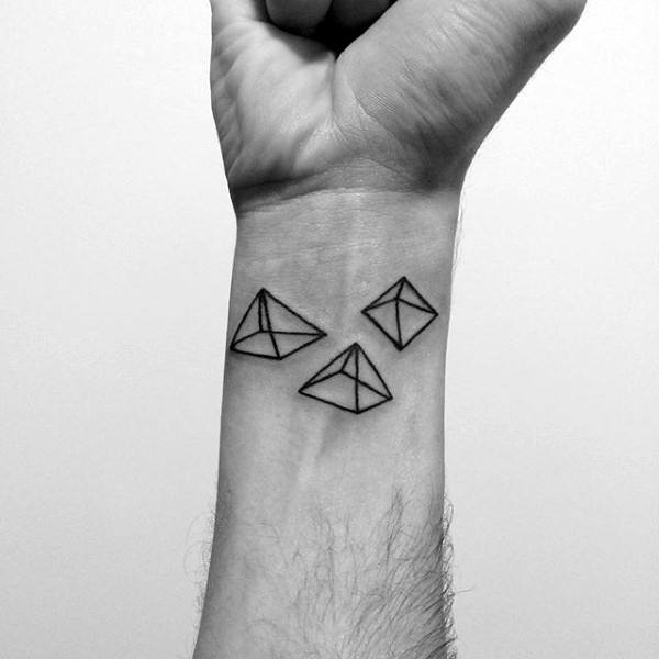 Mens Wrist Three Pyramid Geometrical Tattoo