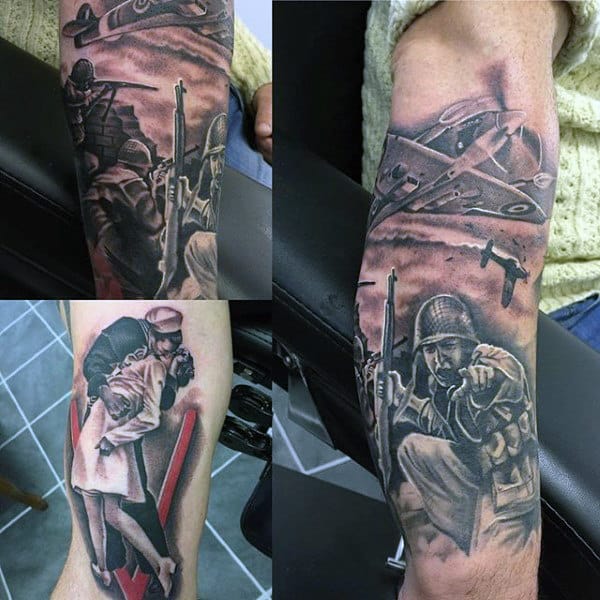 Mens Ww2 Themed Arm Tattoo Inspiration