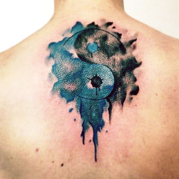 Mens Yin And Yang Tattoos On Back Watercolor Design