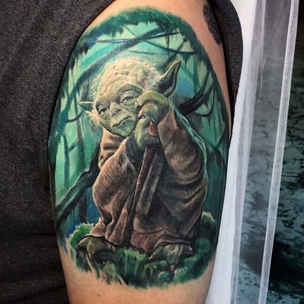 Mens Yoda Quarter Sleeve Tattoo Designs