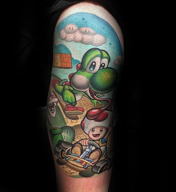 Mens Yoshi Tattoo Design Ideas Half Sleeve