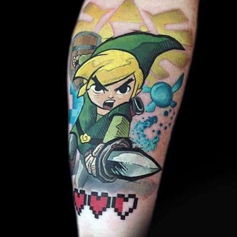 Mens Zelda Heart With Triforce Video Game Tattoo For Guys