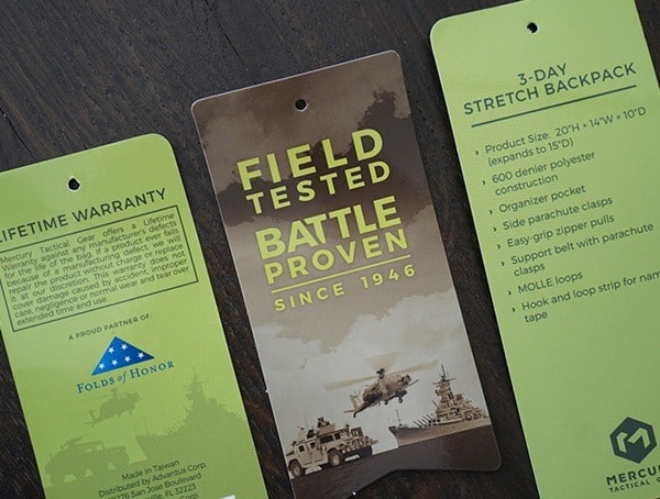 Mercury Tactical 3 Day Strech Tags For Backpack