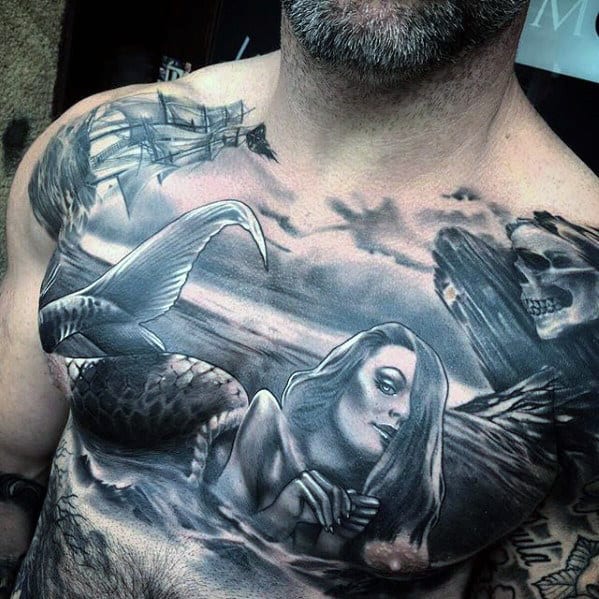 Mermaid Mens Cool Chest Tattoo Designs