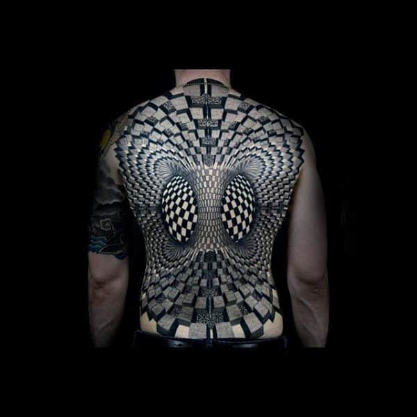 Mesmerizing Black And White Pattern Tattoo Male Full Back