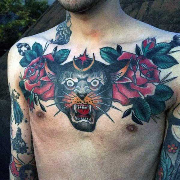 Mesn Chest Japanese Panther Tattoo