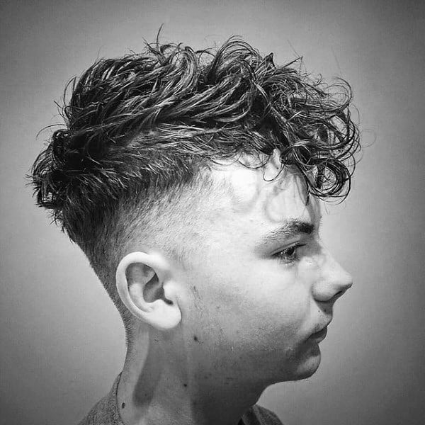 Messy Guys Curly Hair Taper Fade