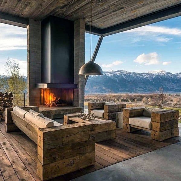 Metal And Stone Modern Rustic Covered Patio Design Ideas