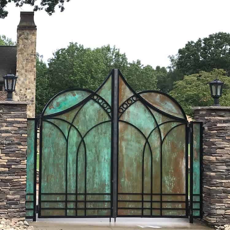 metal garden gate stone pillars