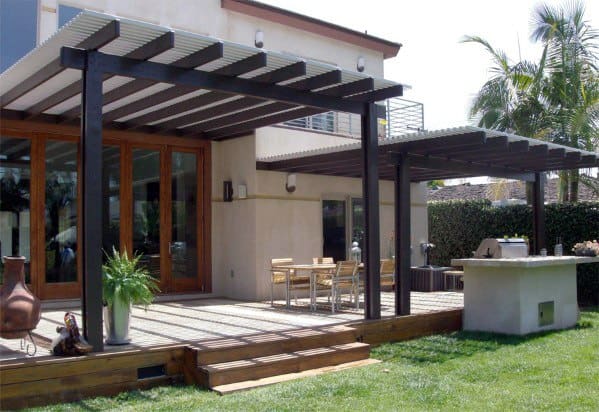 patio with metal pergola roof