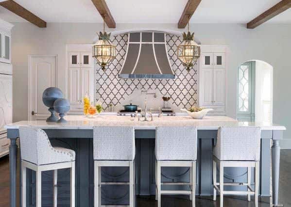 kitchen hood with borders in large white kitchen