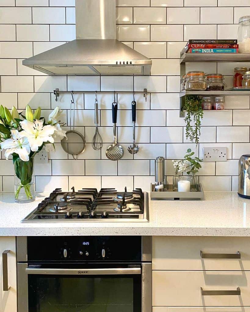 white tile backsplash modern kitchen