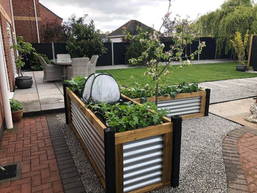metal and wood backyard garden bed