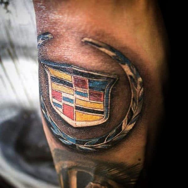 Metallic Cadillac Logo Mens Outer Forearm 3d Tattoo Ideas