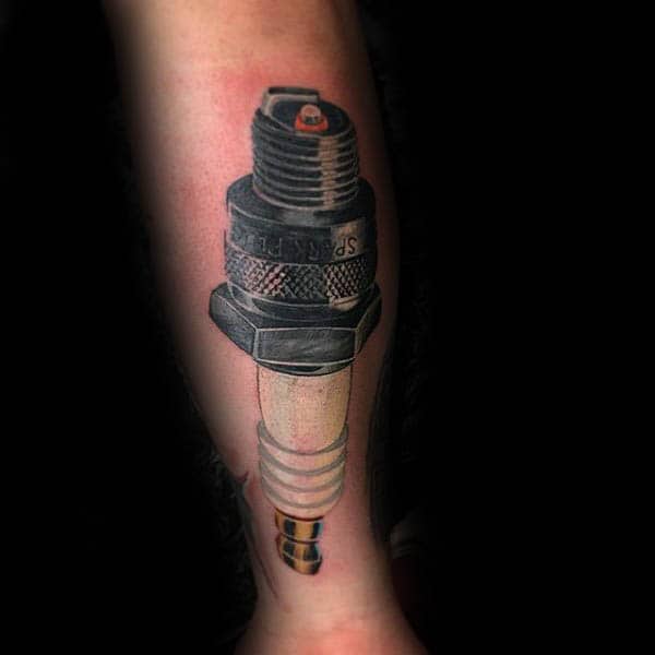 Metallic Spark Plug Realistic Mens Tattoo Ideas
