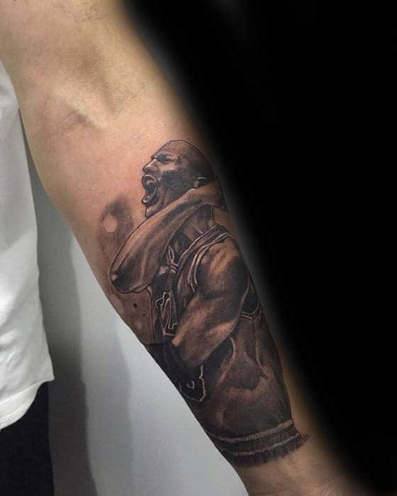 Michael Jordan Cheering Victory Mens Inner Forearm Tattoo