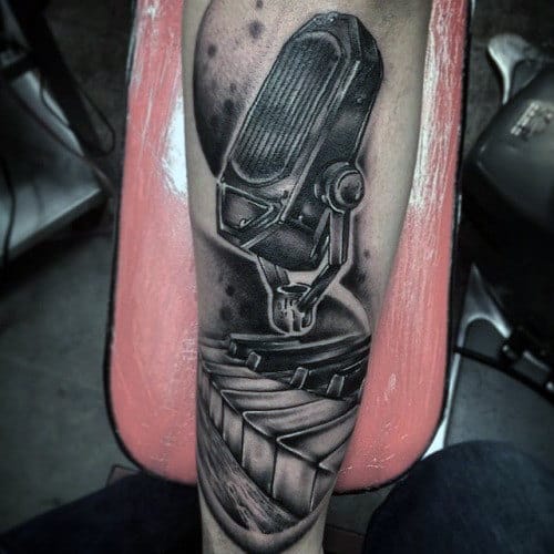 Microphone And Piano Mens Unique Inner Forearm Tattoos