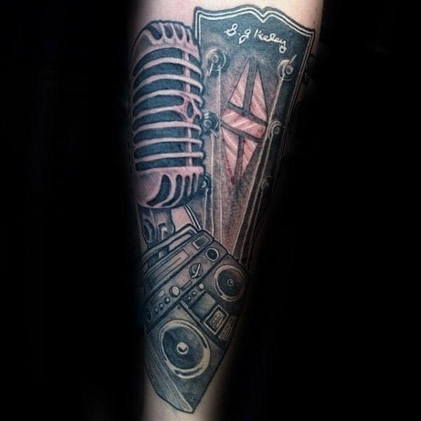 Microphone Boombox Guys Forearm Tattoo