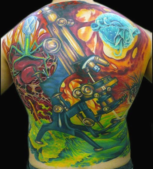 Microscope Mens Science Back Tattoos