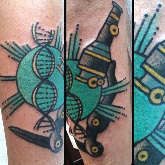 Microscope Science Tattoo For Men With Dna Strand
