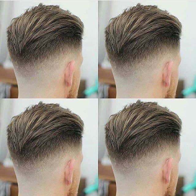 Slicked back haircut with medium fade sides and back