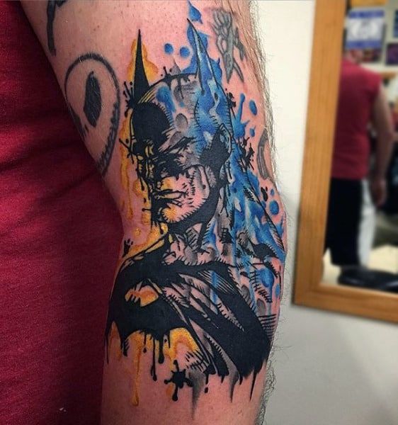Middle Of Arm Male Watercolor Abstract Batman Tattoos