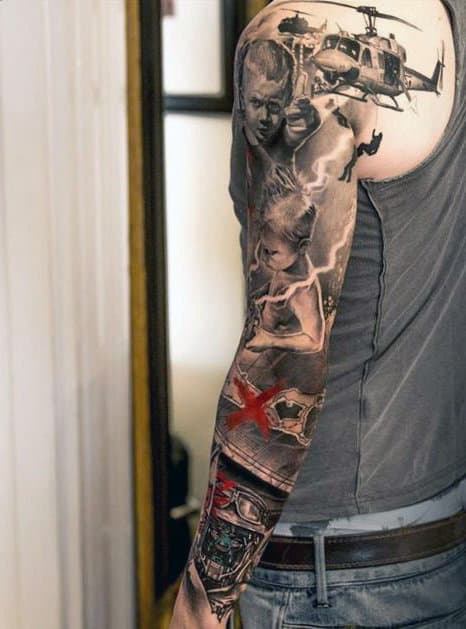 Military Lightning Mens Sleeve Tattoo