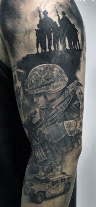 Military Solider Army Mens Half Sleeve Tattoos