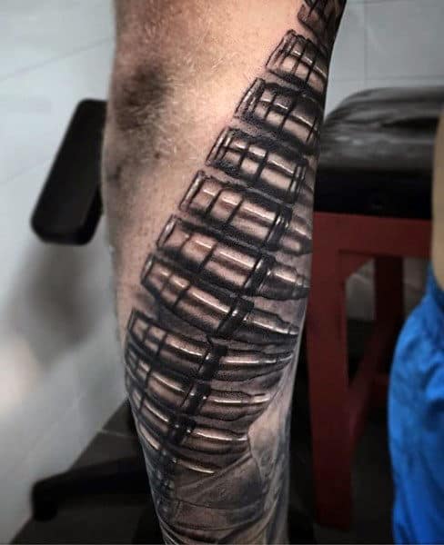Military Themed Tattoos On Man Of Bullets