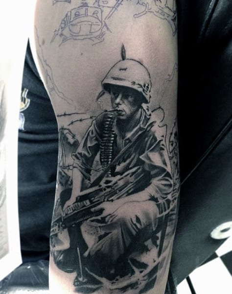 Black Ink Military Tribute Tattoos For Men