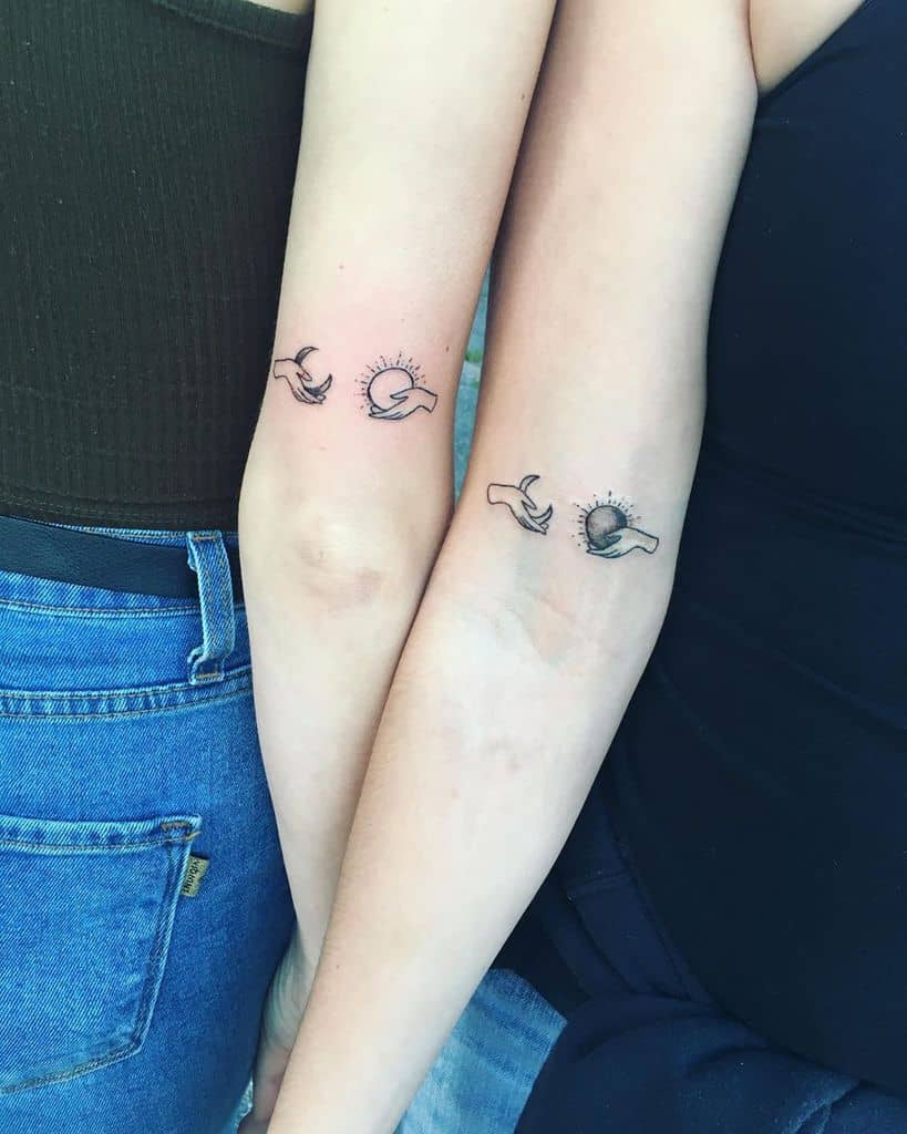 Minimal Sun Moon Friendship Tattoo