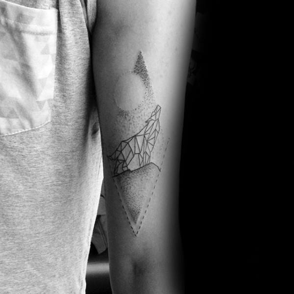 Minimalist Dotwork Geometric Wolf Tattoos For Males