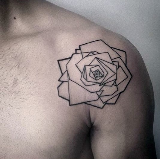 Minimalist Geometric Rose Guys Shoulder Tattoo Designs