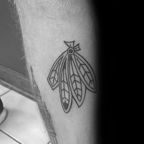 Minimalist Guys Chicago Blackhawks Feathers Tattoo On Forearm