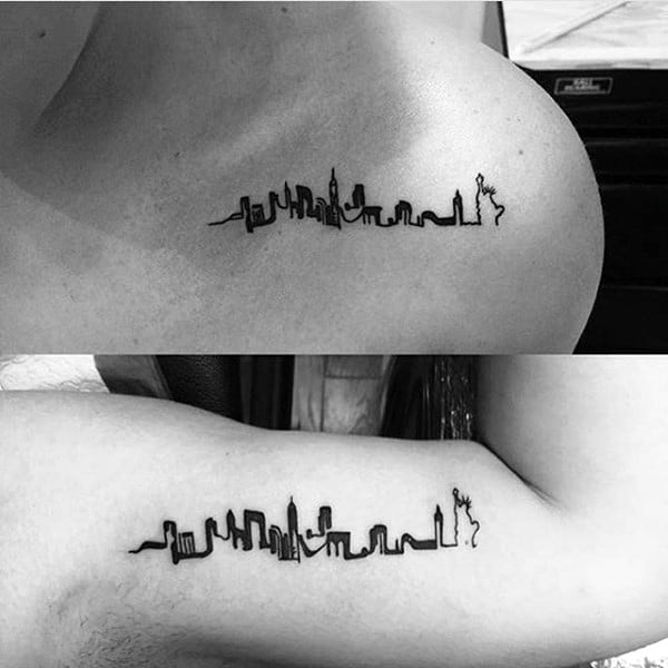 Minimalist Guys Skyline Building Collar Bone Tattoo Ideas