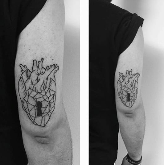 Minimalist Heart Keyhole Tricep Tattoos For Males