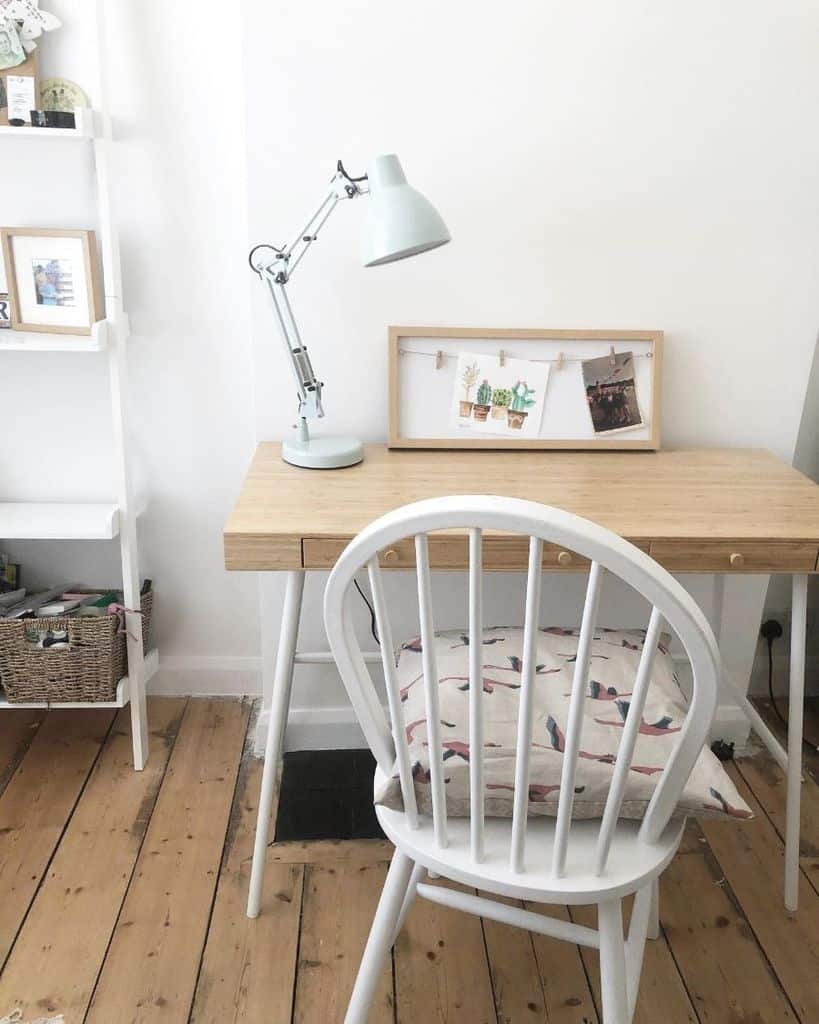 small minimalist wood desk lamp white chair 