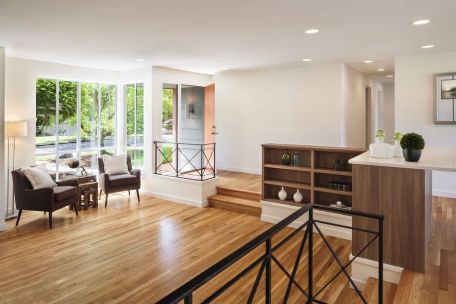 large open minimalist mid-century living room 