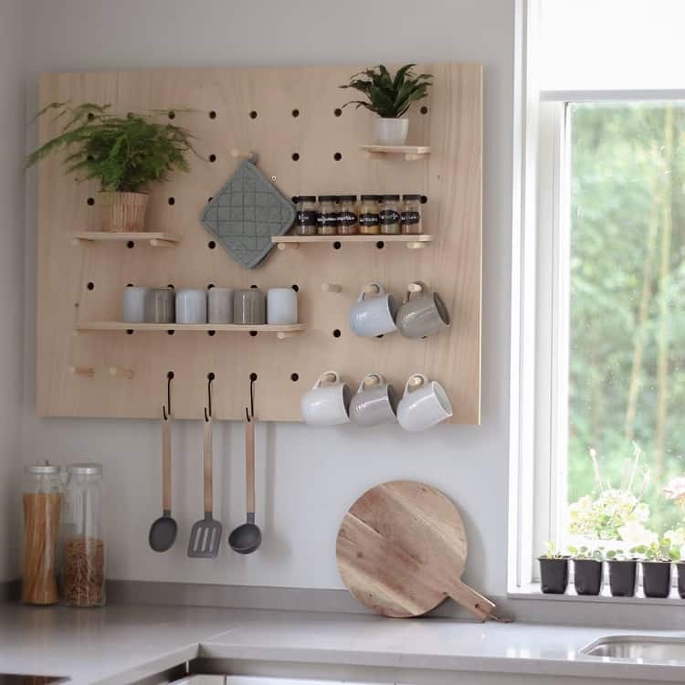 minimalist kitchen pegboard