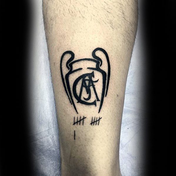Minimalist Leg Guy With Real Madrid Tattoo Design
